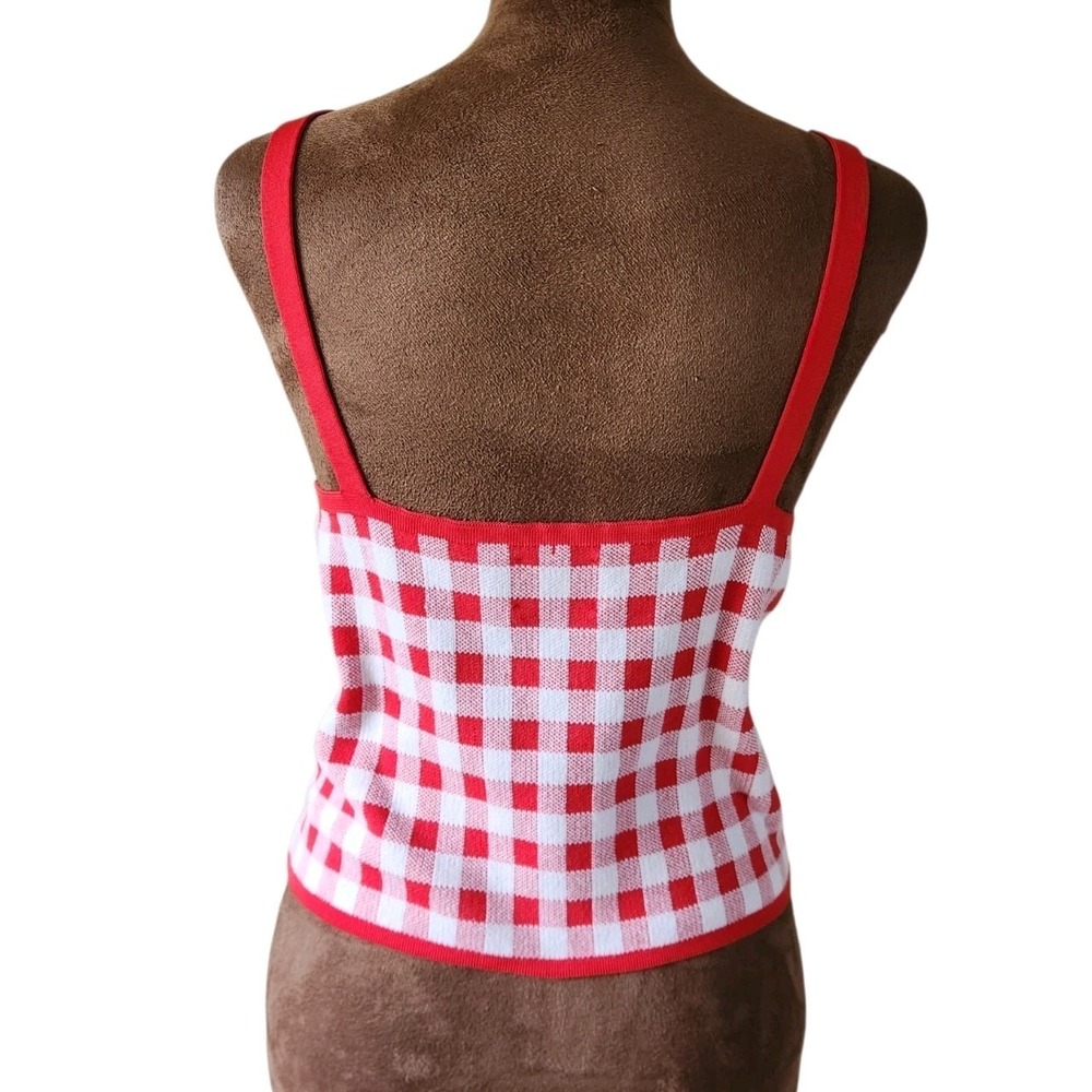 ASOS Design Tank Top Size M Red White Gingham Knit Cropped Women's - Picture 3 of 7